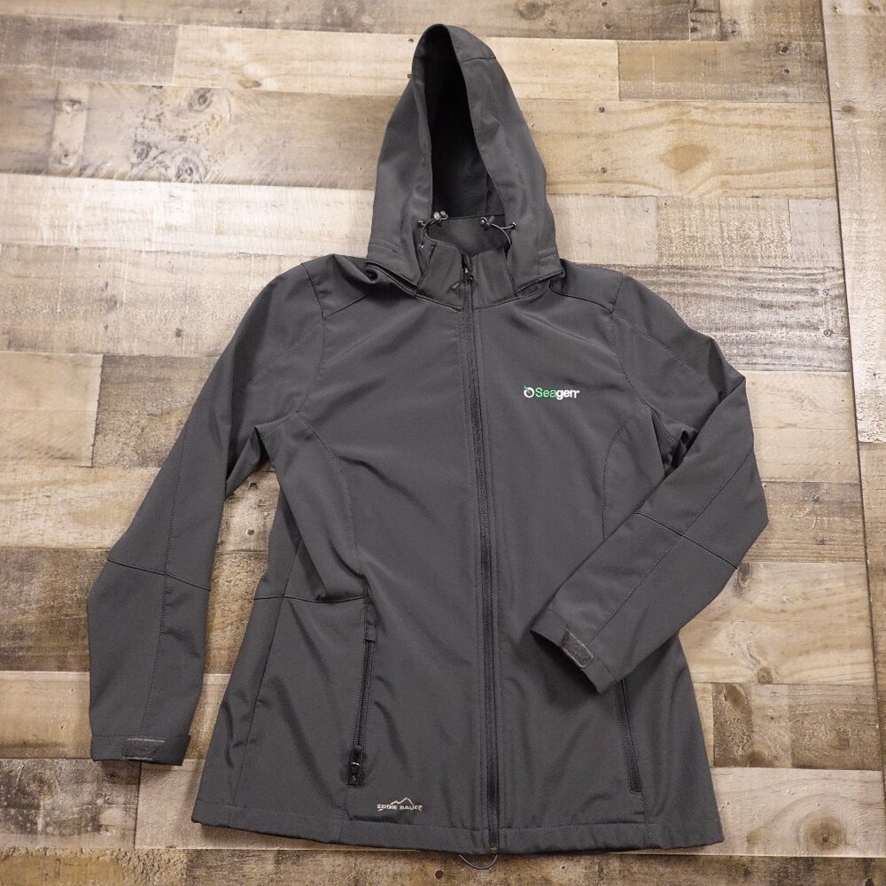Eddie Bauer Hooded‎ Softshell Jacket Women's Size Large Gray Fleece Interior